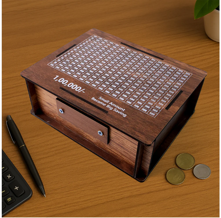 Wooden Money / Piggy Bank, Money Box (1 Pc / Pen Not Included)-NeednBuy