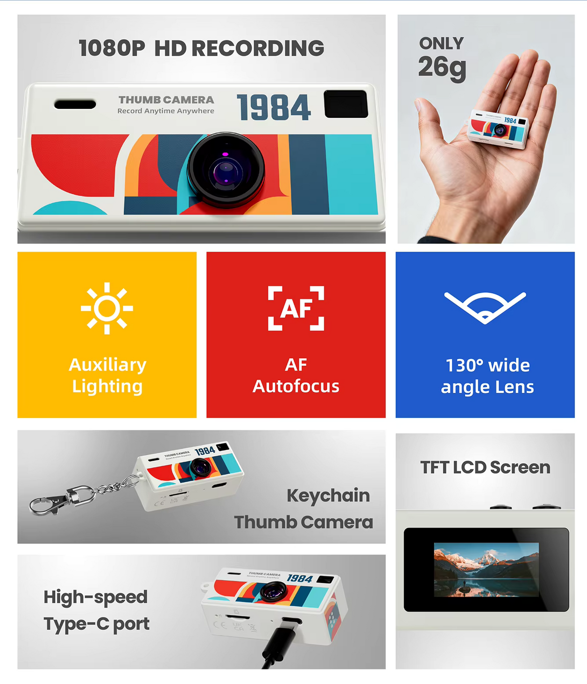 Mini Thumb Camera 1080P Similar to Kodak Camera 1984 Digital Camera Blind Box Keychain Camera